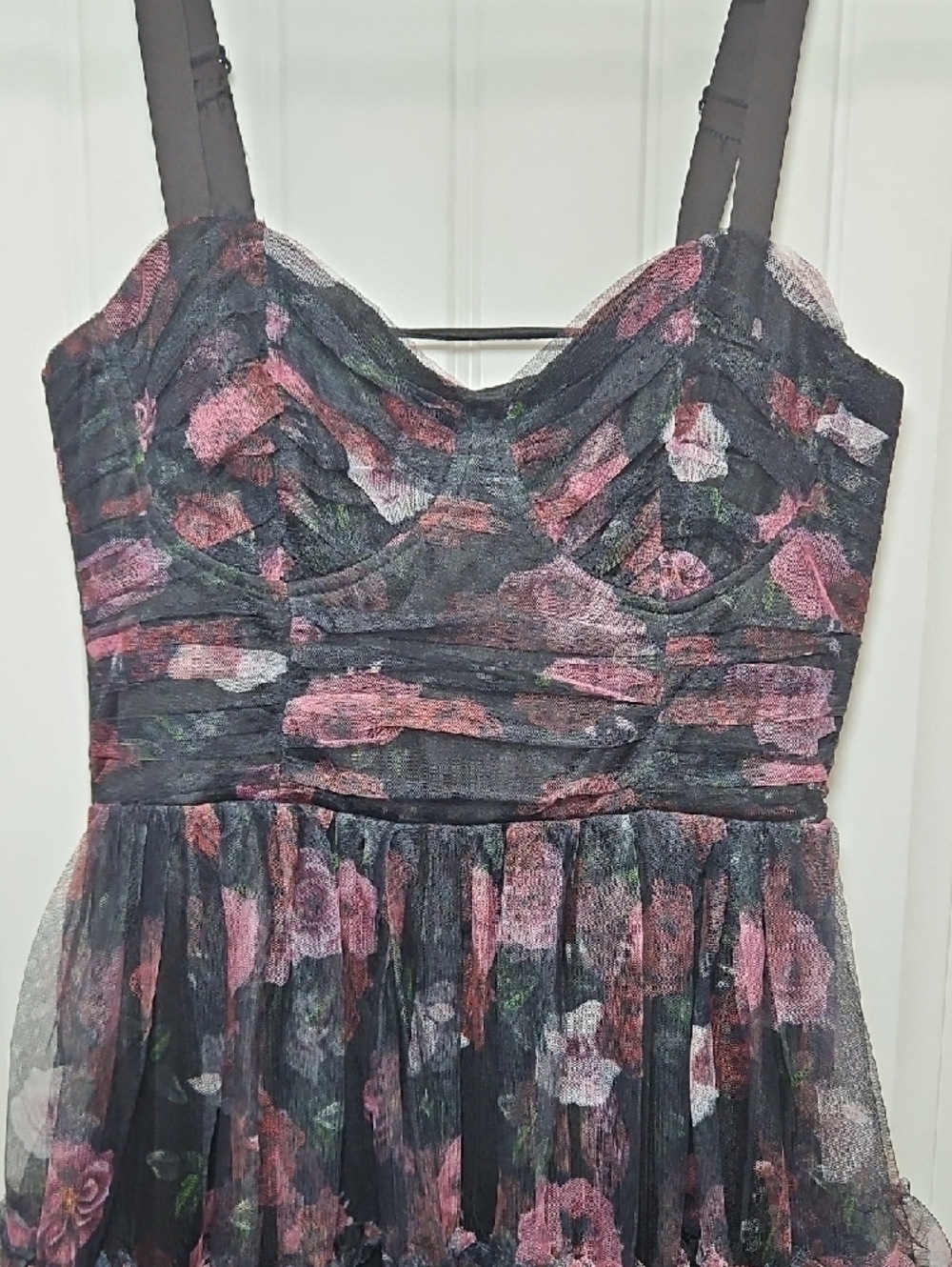 Lulus Sentimental Charisma Black Floral Mesh Tiered Midi Dress New - Picture 4 of 12